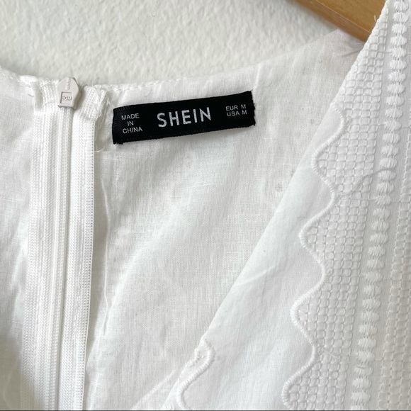 SHEIN White V-Neck Eyelet Layered Mini Dress M - Picture 10 of 14